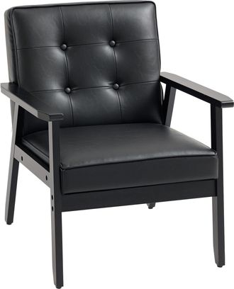 HOMCOM Accent Chair PU Leather Armchair with Armrests for Living Room Black | TJ Hughes