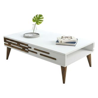 Dmora Mesa De Caf&eacute; Dpiacent, Mesa De Centro Baja, Revistero Para Sof&aacute;, Estante De La Sala De Estar, 105x35h60 Cm, Nogal Y Blanco - Dmora