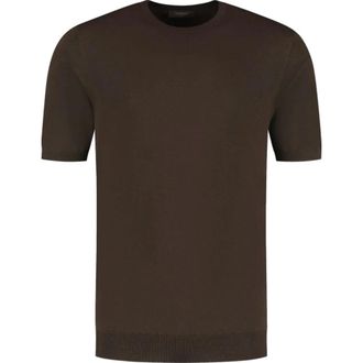 Zanone Round-neck Knitwear, male, Brown, Size: 2XL Short-sleeve Round-neck Knit T-shirt