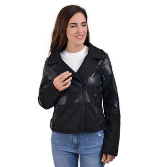 Lee Womens Black Faux Leather Biker Jacket LEDO235U