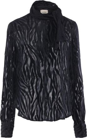 Isabel Marant zebra-pattern tie-neck shirt - women - Viscose/Silk - 36 - Black