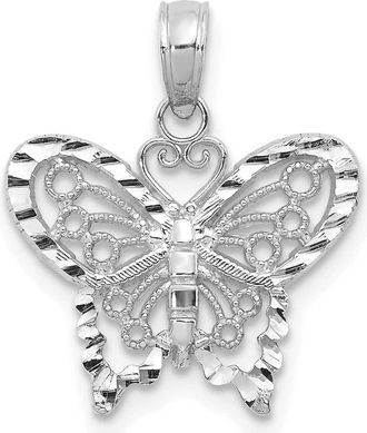 Diamond2Deal 14K White Gold Diamond-cut Butterfly Pendant