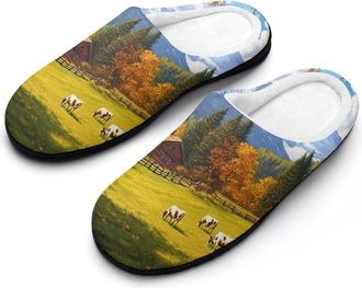 Generic Swiss Mountain Autumn Cotton Womens Slip-on Slippers Winter Warm House Shoes with Rubber Sole for Home Office Hotel