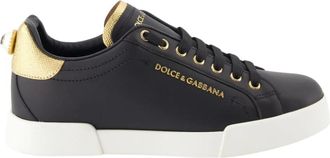 Dolce & Gabbana Portofino Veterschoenen - Dames - Sneakers - Zwart - 35 1/2 EU - Leer - Schoenen