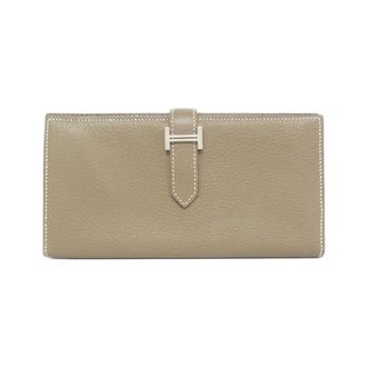 Herm&egrave;s Bearn Etoupe Gray Chevre Leather Long Wallet (Bi-Fold) (Pre-Owned)