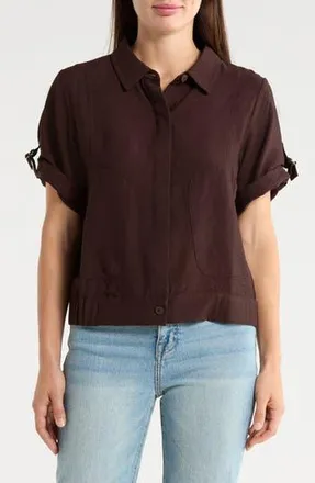 DKNY Short Sleeve Roll Tab Jacket in Tobacco at Nordstrom Rack, Size X-Small