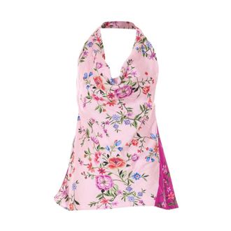 Liu Jo Sleeveless Tops, female, Pink, Size: L Floral Satin Top