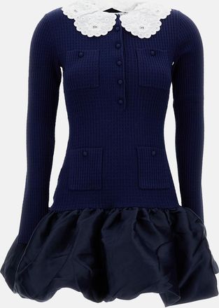 Self Portrait Mini Abito In Maglia E Taffeta