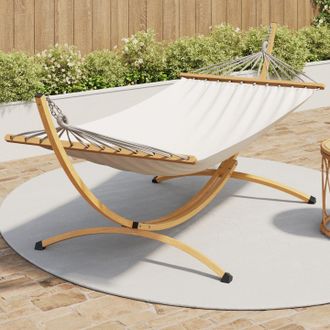 IDMarket Hamaca Xl Con Soporte Met&aacute;lico Efecto Madera Y Lona Color Crudo