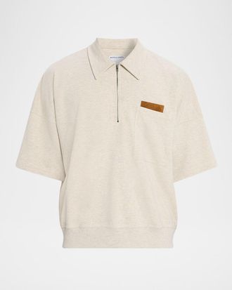 Bottega Veneta Mens Intrecciato Suede-Trim Jersey Polo Shirt