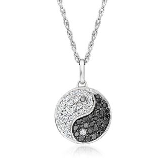 Ross-Simons Black and White Yin-Yang Pendant Necklace in Sterling Silver