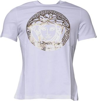 Versace Medusa Print Katoen Crew Neck T-shirt - Heren - T-shirts - Wit - 3XS - Katoen - Tops