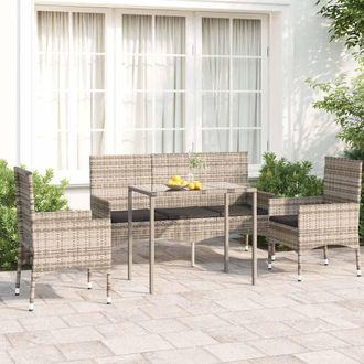 vidaXL Set De Muebles De Jard&iacute;n 4 Pzas Y Cojines Rat&aacute;n Sint&eacute;tico Gris Vidaxl