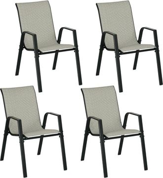 OUTSUNNY Wicker Dining Chairs Set of 4, Stackable Outdoor Chairs Mixed Grey