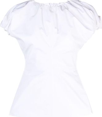 Jil Sander puff-sleeve cotton top - women - Cotton/Ovine Leather (top grain)/Lamb Skin - 40 - White