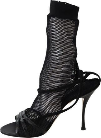 Dolce & Gabbana Womens Black Suede Short Boots Sandals Shoes Leather Nylon Rayon Elastane
