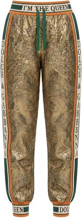 Dolce & Gabbana Foiled Stretch Satin Pants - Dames - Sweatpants - Geel - 2XS - Wol - Broeken