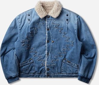 KAPITAL Men s 12.5oz Broken Denim x Boa Fleece Thunderbird Jacket Blue