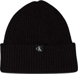 Calvin Klein Monogram Rib Beanie - Heren - Hoeden - Zwart - S/M - Accessoires