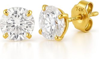 MAX + STONE 14k Yellow or White Gold Solitaire Round Cubic Zirconia Stud Earrings 3.5mmto8mm