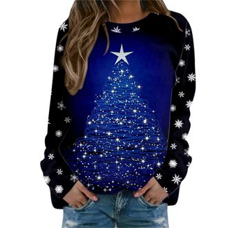 Generic Womens Christmas Jumpers Xmas Tree Print Ladies Tops Funny Christmas Jumpers for Women UK Classic Long Sleeve Crew Neck Sweatshirt Xmas Pullover Winte