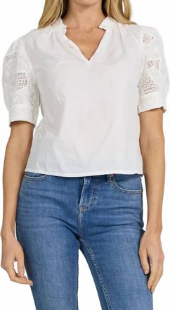Dear John Denim Sammi Embroidered Sleeve Top In White