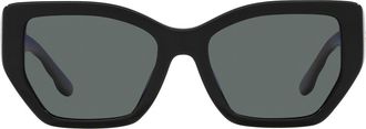 Tory Burch 53mm Polarized Rectangular Sunglasses in Black /Dark Grey - Polar at Nordstrom