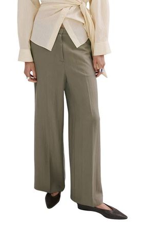 Mango High Waist Wide Leg Pants in Khaki Green at Nordstrom, Size 10