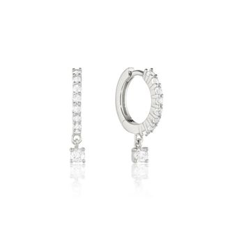 Lily & Roo Silver Diamond Style Square Drop Earrings