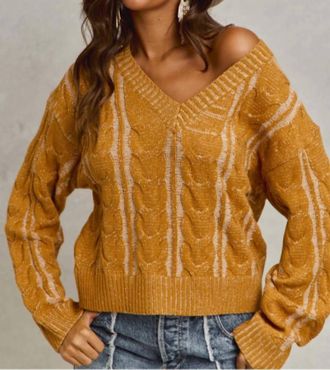 So Me Two Tone V-Neck Sweater In Mustard