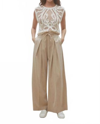 Suncoo Jeff Woven Wide-Leg Darted Pants In Beige