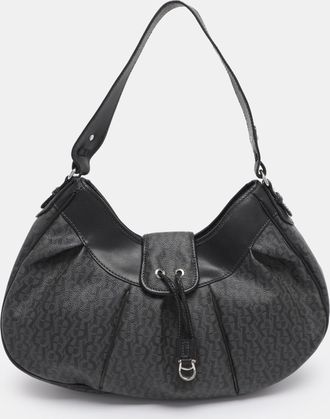 Aigner Grey/black Coated Canvas And Leather Hobo