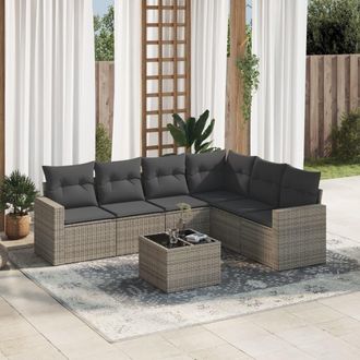 vidaXL Vidaxl - Set De Sof&aacute;s De Jard&iacute;n 7 Piezas Con Cojines Rat&aacute;n Pe Gris
