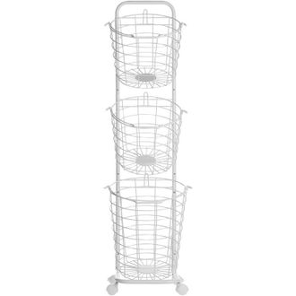 Beliani Carro De Almacenamiento 3 Niveles Metal Blanco Cestas Con Asas Giratorias Accesorio Cocina Ba&ntilde;o Toallas Peri&oacute;dico Frutas Verduras Ayapal