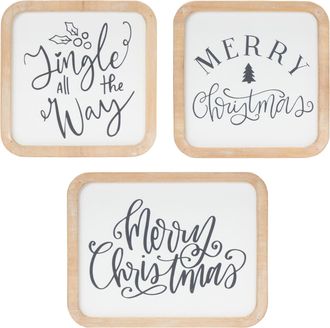 Melrose International Holiday Sentiment Plaque (Set of 12) - Black, White
