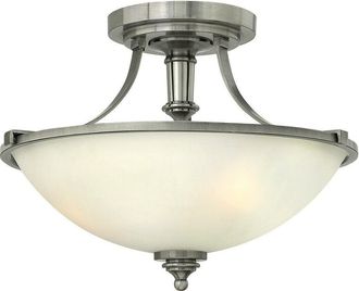 Loops 3 Bulb Semi Flush Light Etched Opal Glass Shade Nickel LED E27 60W