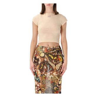 Jean Paul Gaultier Tops, Dames, Beige, M, Katoen, Cotton Rib Baby T-shirt