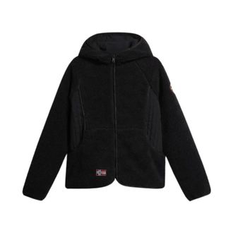 Napapijri Yupik Zwarte Hoodie met Rits in Fleece - Dames - Fleece jassen - Zwart - L - Polyester - Fitness