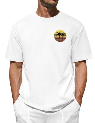 Heekpek Mens T Shirt Cotton T-Shirts for Men Short Sleeve Tops Crew Neck Graphic Printed Tee, D White, XL