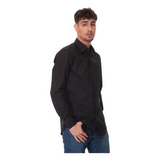 HUGO BOSS Overhemden, Heren, Zwart, M, Katoen, Slim Fit Dress Neck Casual Shirt
