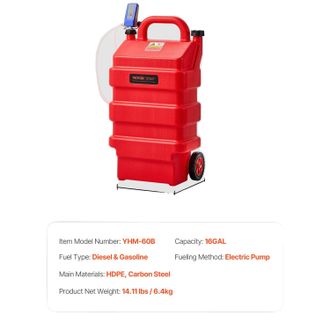 OEM Carro De Combustible, Capacidad De 16 Galones, Bomba El&eacute;ctrica Con Apagado Autom&aacute;tico, 16gal 60l