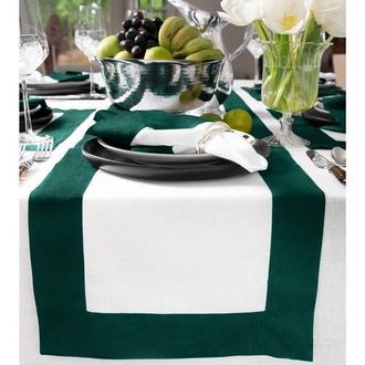 Solino Home Linen Table Runner for Dining Table, Holiday and Everyday Table Decor - Contempo in Rainforest And White at Nordstrom, Size Xx-Small
