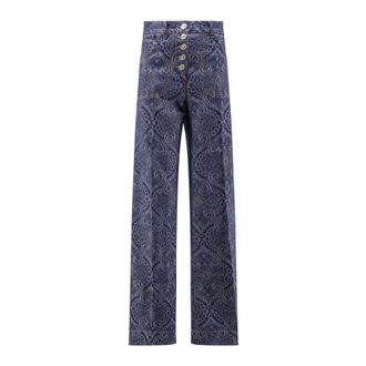 Etro Etro, Straight Jeans, female, Blue, Size: W27 Denim Jeans with Leather Logo Patch