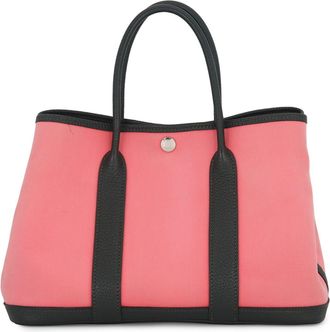 Herm&egrave;s Rose Azalee Vert Fonce Toile Officier Handbag Tote Bag (Pre-Owned)