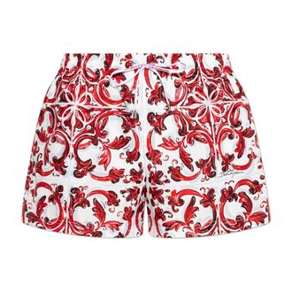 Dolce & Gabbana Badmode, Heren, Rood, XS, Nylon, Zwemshorts met Majolica Print