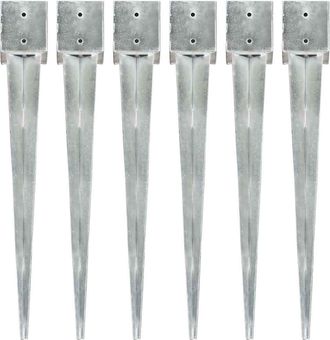 vidaXL Vidaxl - Picas De Tierra 6 Uds Acero Galvanizado Plateado 12x12x89 Cm