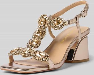 Alma En Pena Sandalette mit Ziersteinbesatz und Blockabsatz in Gold, Gr&ouml;&szlig;e 36