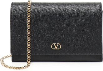 Valentino Garavani Tassen, Dames, Zwart, ONE Size, Leer, Zwarte Portemonnee van Kalfsleer met Kettingriem