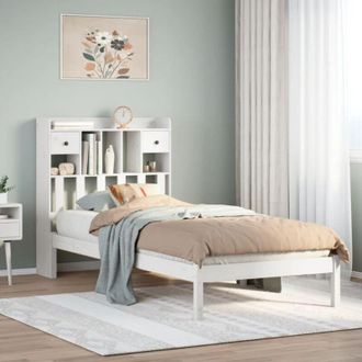 vidaXL Cama Con Estanter&iacute;a Sin Colch&oacute;n Madera Maciza Blanca 75x190 Cm Vidaxl