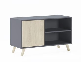 Skraut Home Skraut Home - Mueble Tv 100 Con Puerta Izquierda, Sal&oacute;n Comedor, Modelo Wind, Color Estructura Gris Antracita, Color Puerta Roble, Medidas 95x40x57cm 